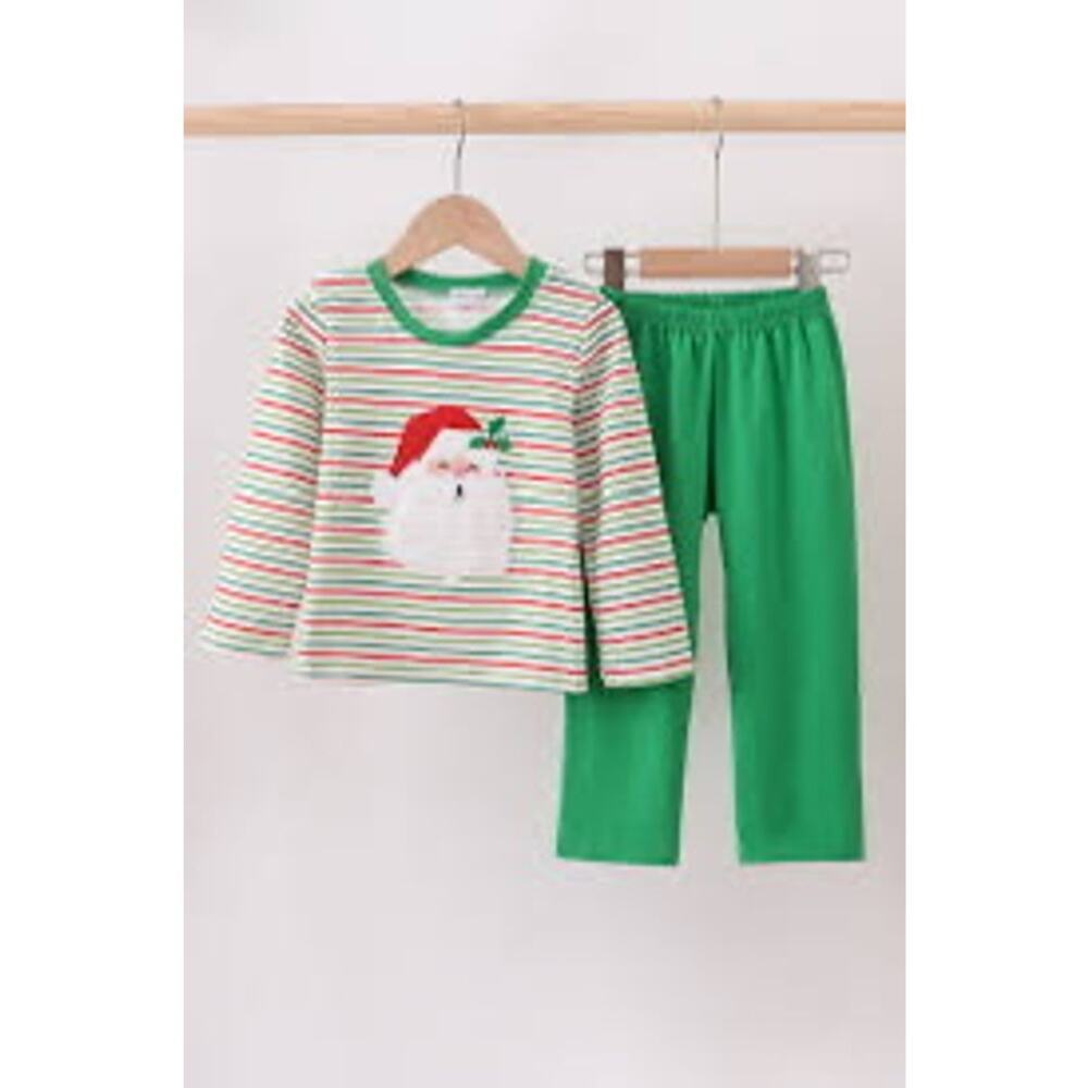 NEW Abbyβ & Evie Santa Christmas Outfit 2 Piece Set Striped Top & Green Pants